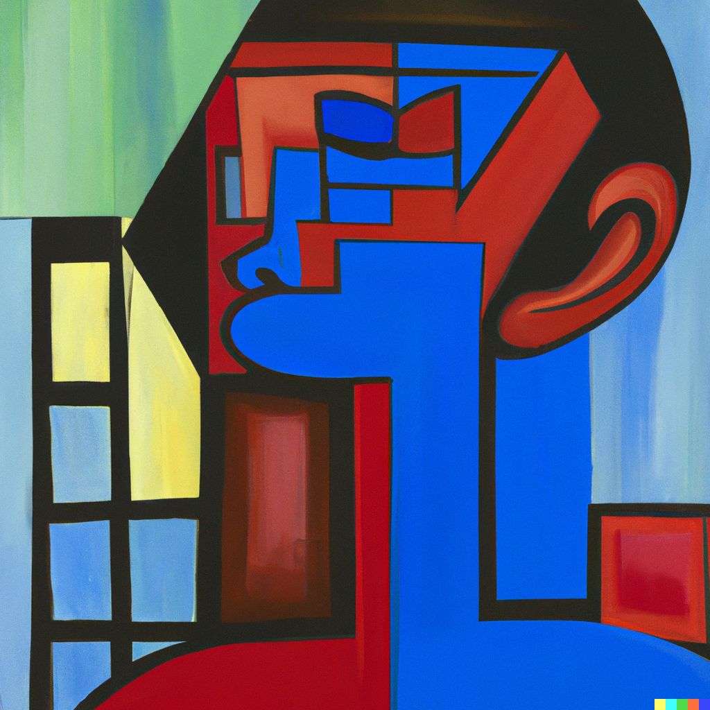 a representation of anxiety, painting, cubism style